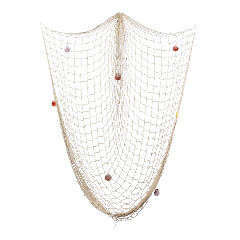 Fiskenät 150x200cm av bomull med riktiga skal