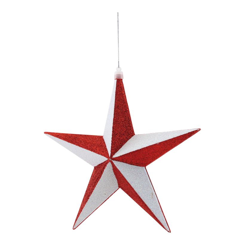 Stjärna, 20cm av plast med glitter, med hängare