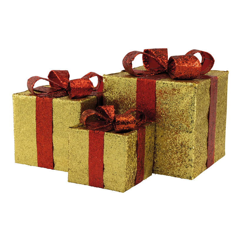 Presentförpackningar, 25x25x27cm, 20x20x22cm + 15x15cm17cm 3 st/set av metall/plast, med glitter, kapslad
