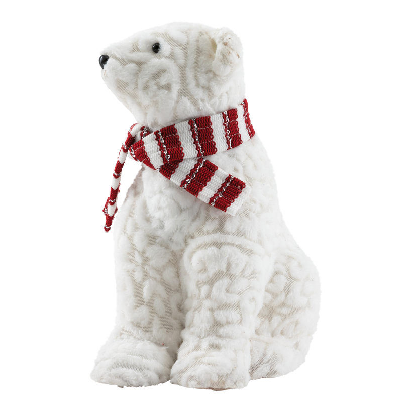 Isbjörn, 29x25cm av frigolit/textil sittande, med halsduk