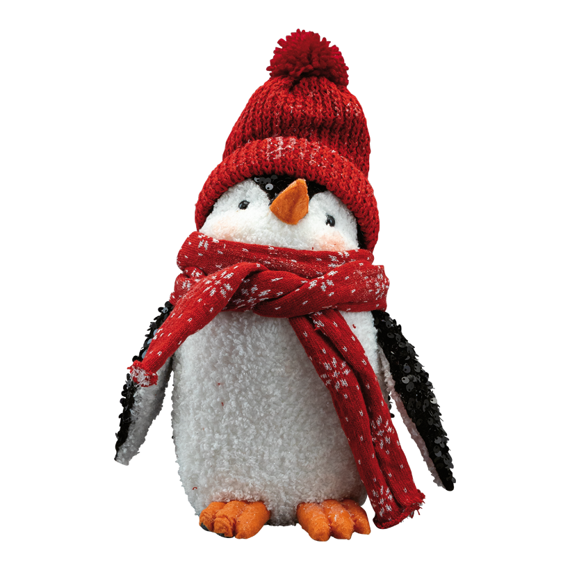 Pingvin 30x24x15cm av styrofoam/textil glitter, med pärlor, halsduk möjlig att ta bort