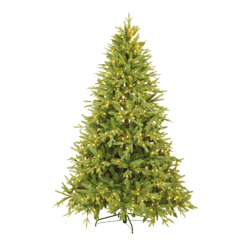 Gran, blandning av PE/PVC, 240cm Ø ca.155cm med 3.859 tips, 33% PE/67% PVC, med 900 varmvita lysdioder, 3-dela