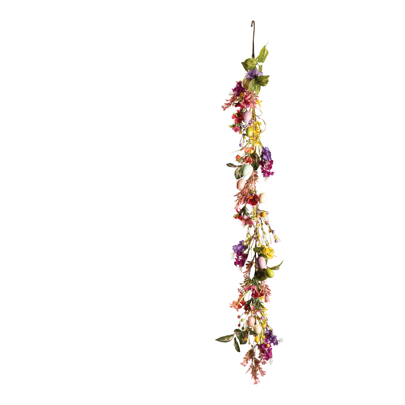 Blomsterkrans, 160cm av plast/konstsilke, dekorerad med påskägg