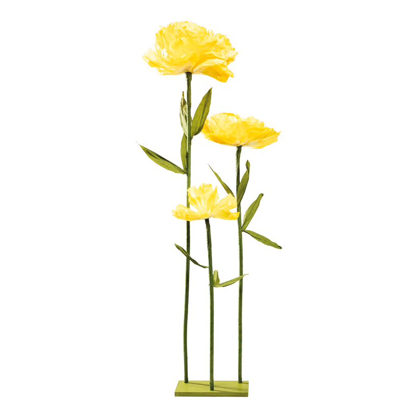 Blommor på träbotten 85- Ø 20cm, 120- Ø 25cm, 158cm-Ø 35cm Holzfuß: 17x30x2cm 3-sidig, 4 delar av papper/trä, flexibel