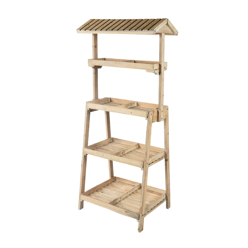 Trähylla 165x72x52cm med 4 lager, med tak