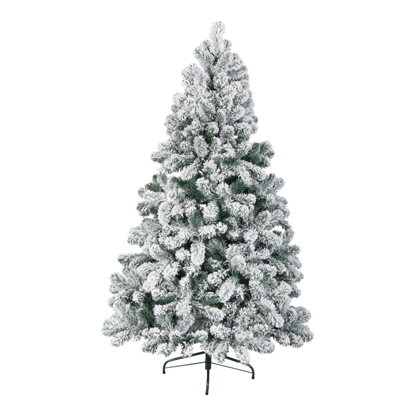 Noble fir, 210cm Ø 120cm 858 tips, out of plastic, snowed, with metal stand