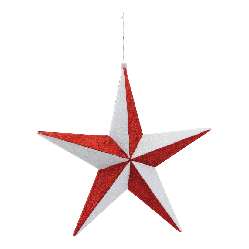 Stjärna, 30cm av plast med glitter, med hängare