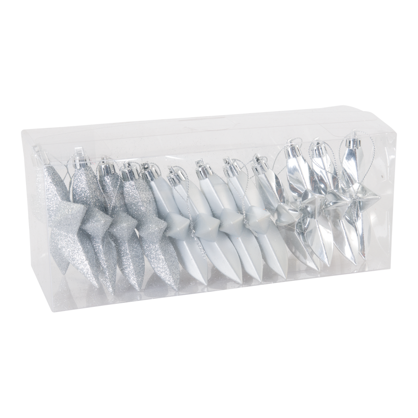 Julstjärnor, Ø 10cm 12 st. av plast, i blister, med hängare