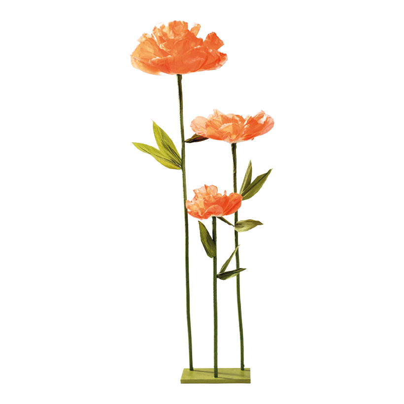 Blommor på träbotten 85- Ø 20cm, 120- Ø 25cm, 158cm-Ø 35cm Holzfuß: 17x30x2cm 3-sidig, 4 delar av papper/trä, flexibel
